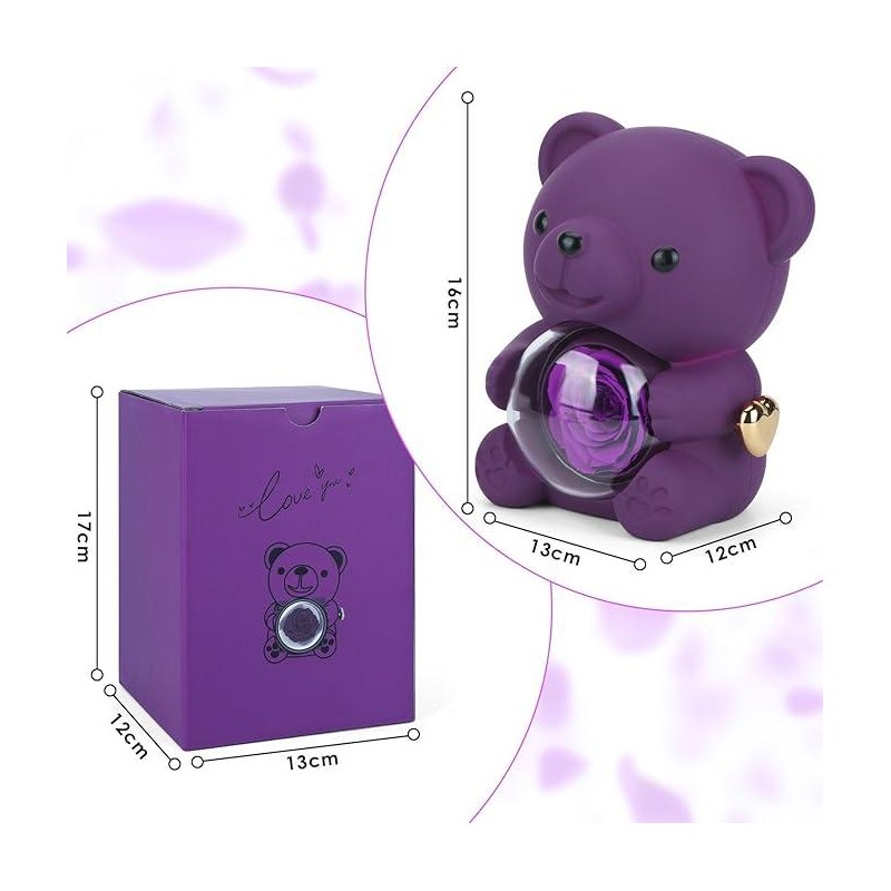 Rose Teddy Bear, Red/Pink/Purple Rose Bear Surprise Gift Box, Romantic