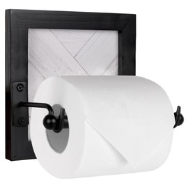 Autumn Alley Modern Farmhouse Toilet Paper Holder with Unique Shiplap Motif – Handcrafted Wood Toilet Paper Dispenser – Classy Black and White Wall Mount – Shabby Chic Rustic Farmhouse Bathroom Décor
