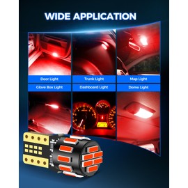 Marsauto 194 LED Bulb Red for Dome Map Light, 168 2825 W5W T10 Wedge Replacement Super Bright LED Light Bulbs for Car Courtesy Step Dash Side Marker Trunk Light (Pack of 10)