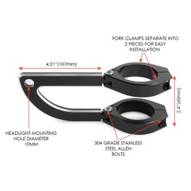 Alchemy Parts Custom Chopper Motorcycle Headlight Headlamp Brackets with 38-39mm Diameter Fork Clamps in Billet Aluminium NO FORK REMOVAL REQUIRED