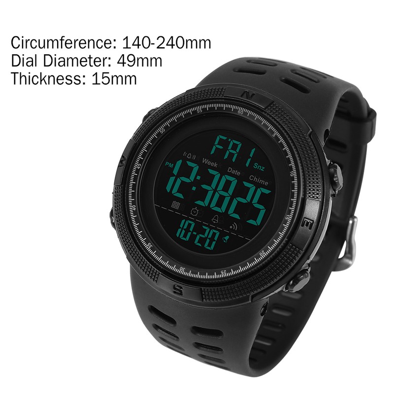 Mens Male Digital Back Light Round Waterproof Sport Watch Wristwatch