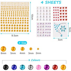 URAQT Face Gems Glitter, 12 Sheets Face Gems Jewels Glitter Mermaid Stickers Set, Self-adhesive Crystal Rainbow Tears Gem Stones Stickers Eyes Face Body Temporary Tattoos for Party Decorations