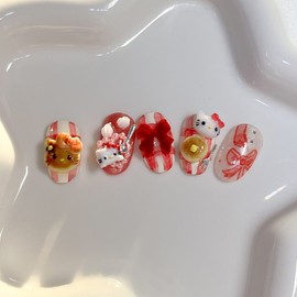 [Premium handmade embossed nail] Pancake cat - short oval / [프리미엄 수제 엠보네일] 팬케이크 고양이 - 숏오발