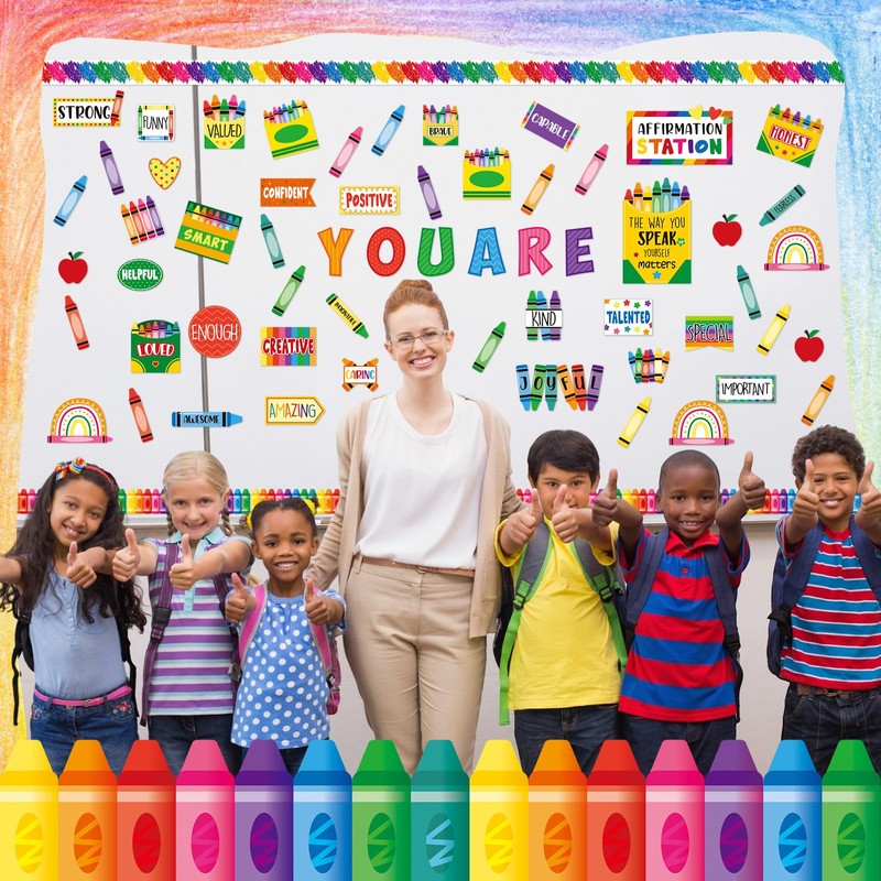 Mooliwe 90 Pcs Crayon Affirmation Station Classroom Bulletin Board Set