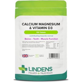 Lindens - Calcium Magnesium & Vitamin D - 120 Tablets - UK Made - Contributes to Normal Bone, Teeth, Muscle & Immune Function, Reduce Tiredness & Fatigue - Letterbox Friendly