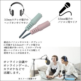 3.5 mm 4 pole headphone/microphone splitter cable : 3.5 mm 4 pole (male) to 3.5 mm headphones (female) & 3.5 mm microphone (female) [Made by COMON]