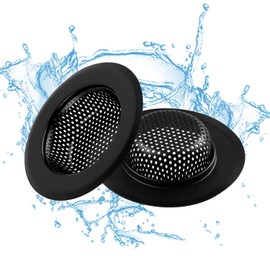 Sink Drain Strainer, 2 PCS Kitchen Sink Strainer - Upgraded Large Wide Rim 4.5" Diameter Stainless Sink Strainers for Kitchen Sinks, Suitable for Most Sink Drains, Anti Clogging - Regular Black