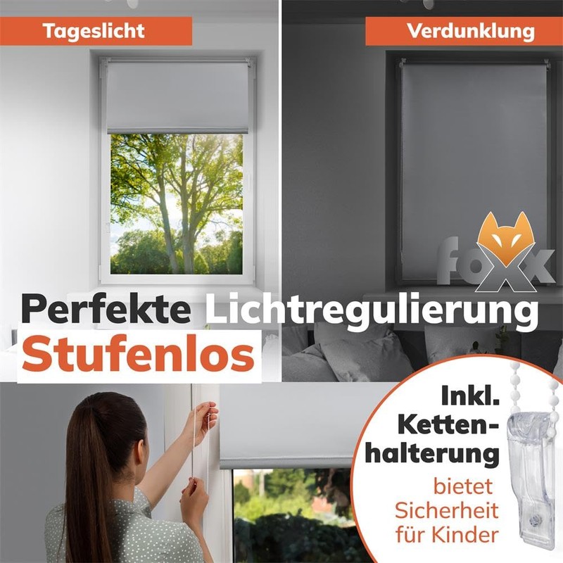 Foxx Thermal Klemmfix Blackout Roller Blind without Drilling, 90x140 cm