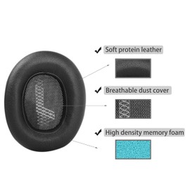 ACCIUK Replacement Ear Pads, Compatible with JBL E65 E65BT E65BTNC, Live 650 650NC 650BTNC, Live 660 660NC 660BTNC, Duet NC Headphones, Made of Soft Protein Leather and Memory Foam (Black)