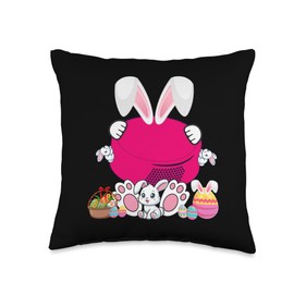 Bunny Ice Hockey Ball Costume Easter Player Fan Hunting Eggs Throw Pillow