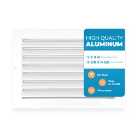 Rustproof 12 x 8 Inch Aluminum Vent Cover – Quiet Return Air Grille for Wall or Ceiling – Heavy Duty HVAC Register, Easy Install, Modern Design – Overall Size 13-5/8 x 9-5/8 – Fins are Not Adjustable