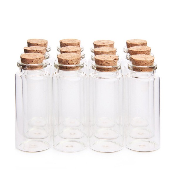 Danmu 30ml 1.18" x 2.75" Mini/ Tiny Glass Jars with Wood Cork Stoppers, Wishing/ Message Bottle for Halloween Decorations, Wedding/ Baby Shower Favors(12Pcs)