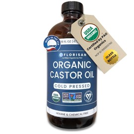 Florisan Organic Castor Oil 16oz Glass Bottle, Cold Pressed, Hexane-Free, Non-GMO, 100% Pure Castor Oil for Hair Growth, Skin, Lashes, Eyebrows, EWG Verified & USDA Organic Certified