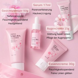 Sakura Skin Care Set Geschenkset Frauen - Skincare Set Teenager Mädchen - Beauty Set Mädchen - Gesichtspflege Damen - Hautpflege Geschenkset mit Reiniger, Serum, Schlammmaske, Stirnband