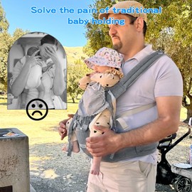 Babytrage Neugeborene ab Geburt für 3–36 Monate, Baumwolle Ergonomische Trage Baby mit Hüftsitz, Baby Carrier Weich und Atmungsaktiv für Reisen, Spaziergänge, Ganzjährig Verwendbar (Grau)