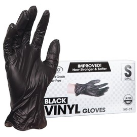 ForPro Professional Collection Disposable Vinyl Gloves, Black, Industrial Grade, Powder-Free, Latex-Free, Non-Sterile, Food Safe, 2.75 Mil. Palm, 3.9 Mil. Fingers, Small, 100-Count