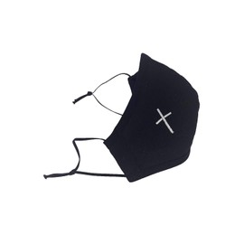 Pink Princess First Communion Face Mask for Kids - 100% Cotton Lining Face Cover - Made in USA (Adult Black Embroidered Cross)