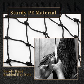 Bloomoak Slow Hay Net Feeder for Horses, Durable Soft Black PE 2String Hay Bales Bags with 2" Hole, Fit 36 * 18 * 18" Square Bale Easily