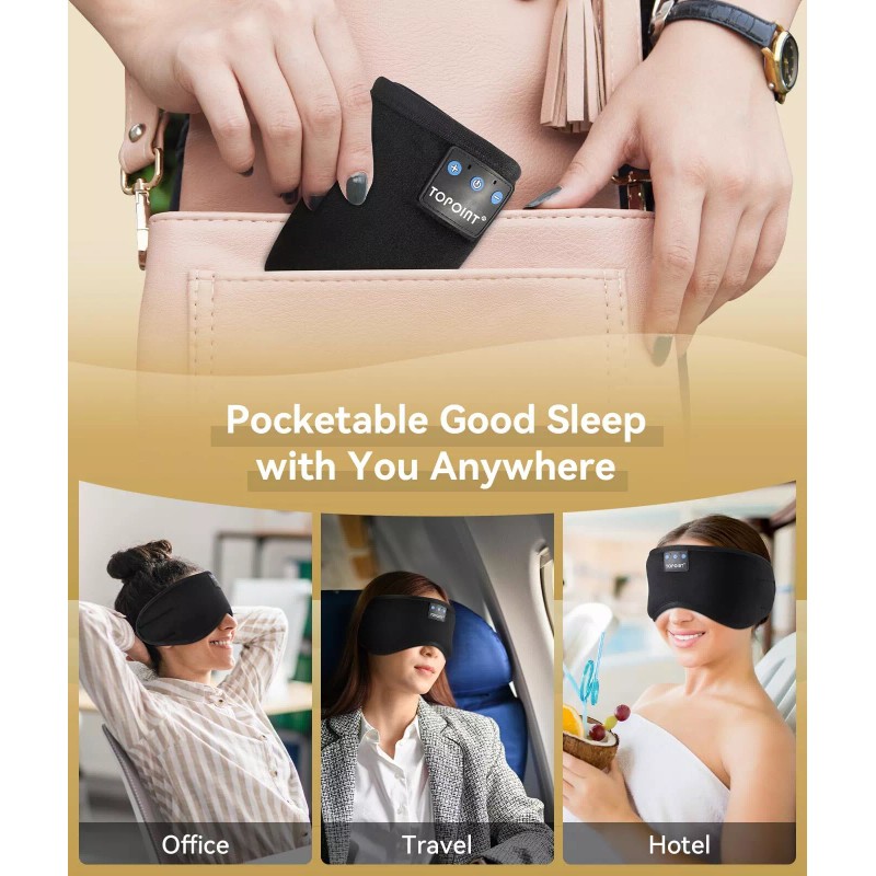 TOPOINT Bluetooth Sleep Mask with Headphones for Travel and Side