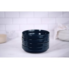 KooK Ceramic Large Pasta Bowls, Microwave and Dishwasher Safe, Great for Soups and Salads, Shallow Serving Bowls, Glossy Porcelain, 47 oz, Set of 4, Navy Blue