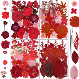 150PCS Red Dried Pressed Flowers with Butterfly Stickers - YouthBro Real Nature Flowers Herb Set for Resin DIY Jewelry Candle Soap Vase Making Nail Card Scrapbook Art Craft Floral Decors