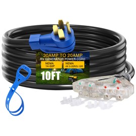 Mootycapa 10FT 14-50P to 4x 5-20R/5-15R RV Generator Adapter, 4 Prong 50A to 4X 15/20A 110V Household Outlet Distribution Adapter, RV Generator Extension Cord with Cord Organizer 10 Gauge ETL Listed