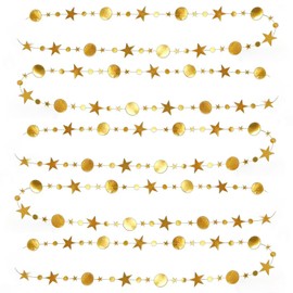 Garland, Decoration, Set of 5 Stars, Total 65.6 ft (20 m), Paper Garland, Christmas Decoration, Birthday, Party, Star Shape, Round, Sparkle, Luxurious, Stylish, Window, Entrance Decoration, Event