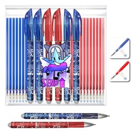 SEND UP Erasable Gel Pen 2 Red 4 Blue and 22 Refills (6 Red - 16 Blue) Tip 0.5 Bullet