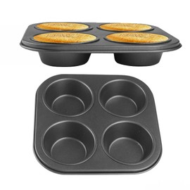 2 Pack Muffin Tray 4 Cup Muffins Pan Non-Stick Cupcake Tin Bun Tin Cupcake Baking Mould Carbon Steel Bakeware for Yorkshire Pudding Pies 19.6cm x 19.6cm x 3.2cm