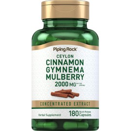 Piping Rock Ceylon Cinnamon Gymnema Mulberry Complex | 2000mg | 180 Capsules | Herbal Supplement | Concentrated Extract | Non-GMO, Gluten Free