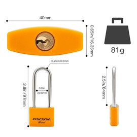 CINCINNO Covered Aluminum Key Lock, Extra Long Shackle Pad Lock with Same Key for Sheds, Storage Unit, School Gym Locker, Toolbox, 12 Pack
