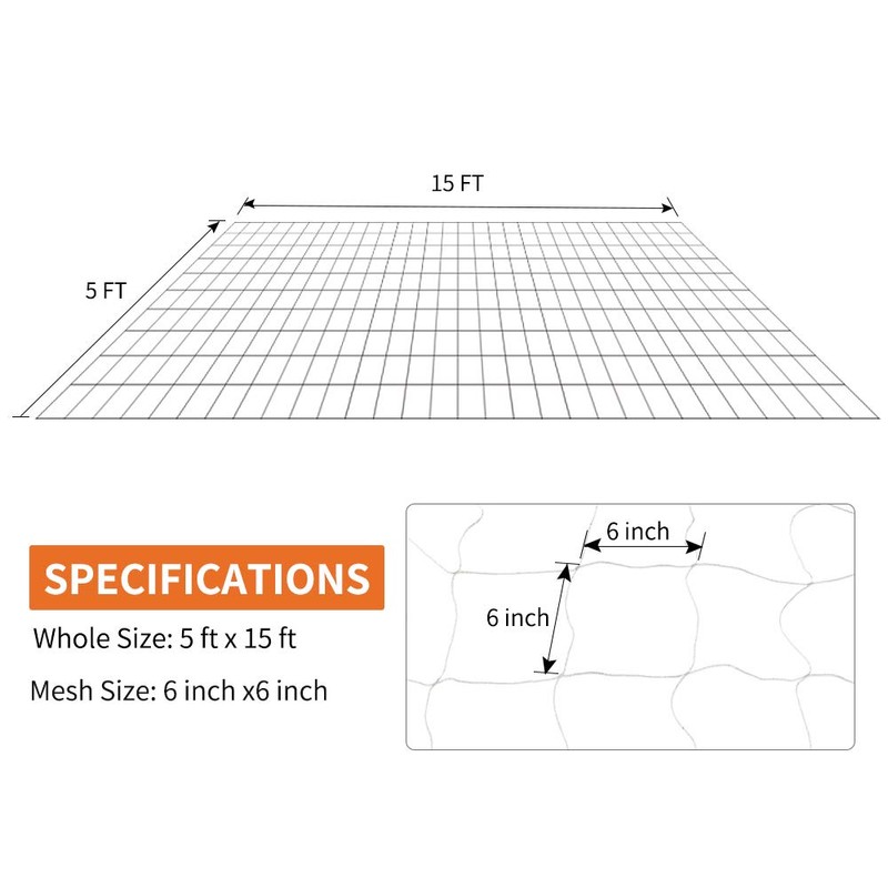 Tcamp Heavy-Duty Polyester Plant Trellis Netting 5 x 15ft (1