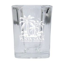 R and R Imports Punta Cana Dominican Republic Souvenir etched 2.5 Ounce Shot Glass Square PALM Design1