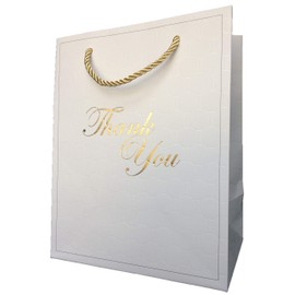 MODEENI 8x10 Pure White Thank You Bags Bulk with Gold Handles -144 Bags - Medium Size 8x5x10 - Luxury Paper Shopping Boutique with Matte Embossed Finish