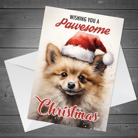 RED OCEAN Dog Christmas Card with Envelope Pawesome Greeting Card for Dog Lovers Funny Dog Christmas Card Pomeranian Christmas Cards