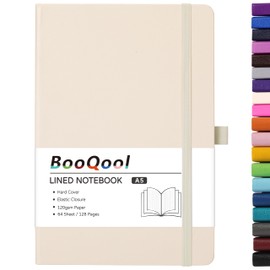 A5 Notebook - Notebook A5 with Premium Paper, Faux Leather Notebook, 5.7" X 8.4", Hardcover, 144 Pages - Beige