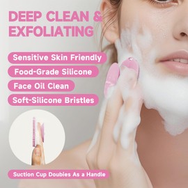 ARIOSOX 2 PCS Face Scrubber, Soft Silicone Face Exfoliator with Suction Cup for Man and Women Deep Skin Clean, Gentle Facial Cleaning Brush Suitable for All Sensitive Skin (Pink)