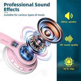 Riwbox TX8 - Auriculares Bluetooth con control táctil, acabado mate, inalámbricos, plegables, con ranura para tarjeta TF para móvil, TV, PC, oficina en casa (rosa)