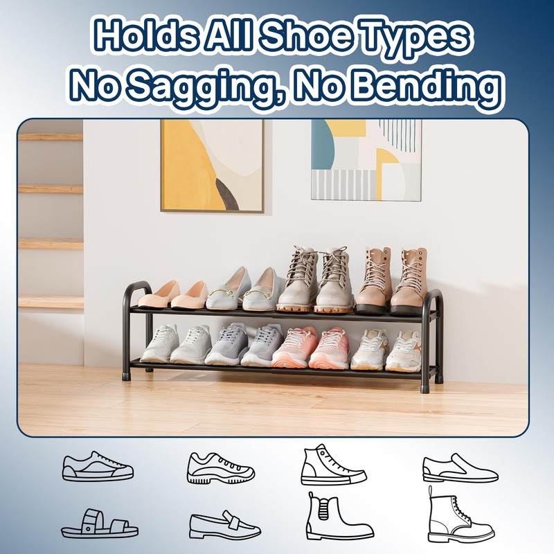 ENJOYBASICS Expandable Shoe Rack, 2 Tier Adjustable Shoe Organizer Shelf