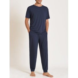 Latuza - Conjunto de pijama para hombre, suave, cómodo, de viscosa de bambú, marino, Large