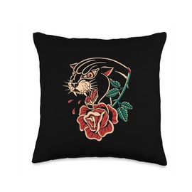 Panther Rose American Traditional Tattoo Ink Old School Throw Pillow