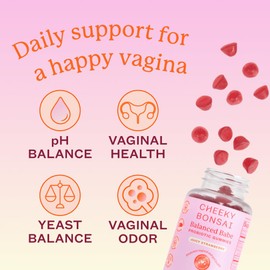 Cheeky Bonsai, Vaginal Probiotic Gummies for Women - Balanced pH, Healthy Odor, and Flora Support - 5 Billion CFUs - Juicy Strawberry Flavor, 60 Count