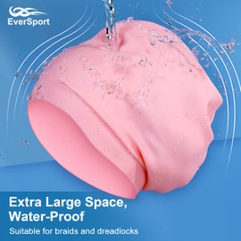 EverSport Extra Large Swim Cap for Braids and Dreadlocks, Silicone Swimming Pool Cap for Women Men Adult Long Thick Curly Hair Locs Anti Slip Ear Cover Waterproof Bathing Shower Cap Keep Hair Dry