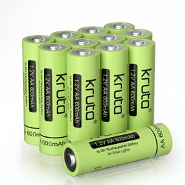 Kruta Rechargeable AA Battery for Outdoor Solar Lights, 12 Pack 1.2V NiMH 600mAh Pre-Charged Double A Solar Battery for Garden Landscaping Outdoor Solar Lights (AA 600mAh 12 Pack)