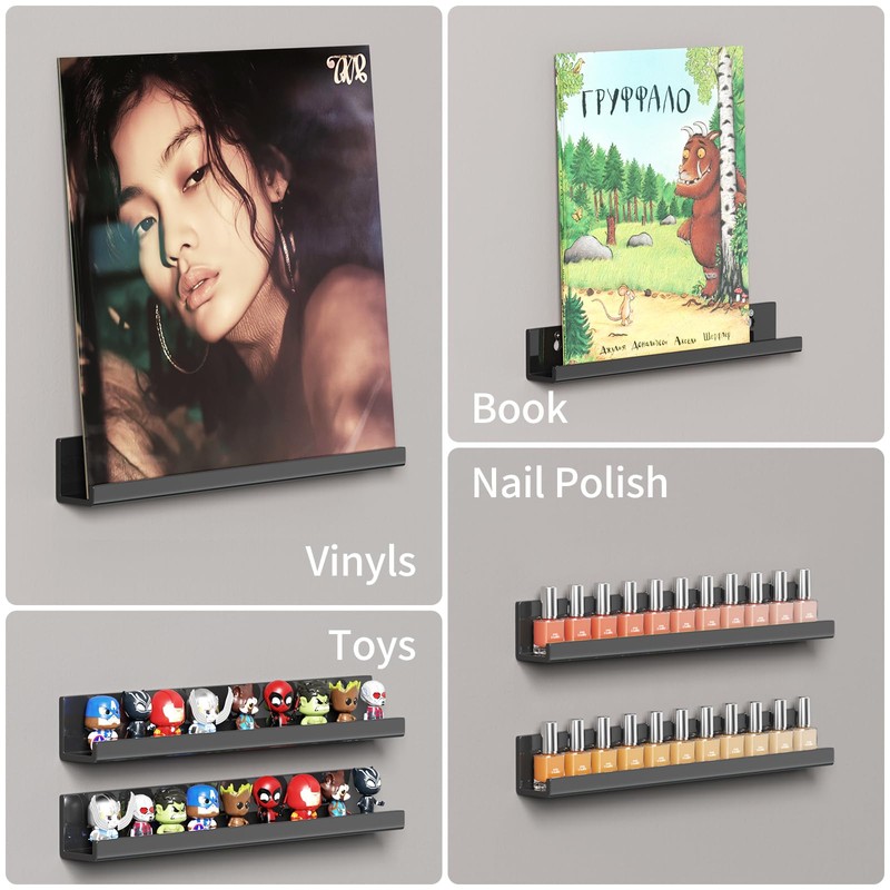 AITEE Vinyl Record Shelf Wall Mount: 6 Pack Acrylic Black