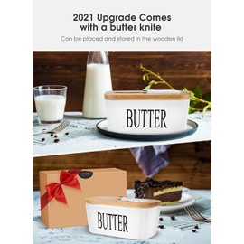 Butter Dish with Lid for Countertop Large Butter Dish Ceramics Butter Keeper Container with Knife and High-Quality Silicone Sealing Butter Dishes with Covers Good Kitchen Gift White