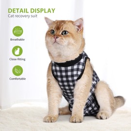 Pawcomon 2 Packs Cat Surgery Recovery Suit Surgical Clothes Abdominal Wounds Anti-Licking Cat Bodysuit Onesie Substitute E-Collar& Cone