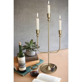 3 Candles Metal Candelabra - Brass Finish Candlestick Holders, 20.5 in Tall Iron Candle Holder for Wedding Event Candelabra Candle Stand