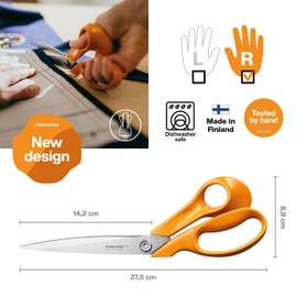 Fiskars Classic 1075056 Right-Handed Dressmaking Scissors, Total Length: 27.5 cm, Improved Torx Screw and Ergonomic Handle, Quality Steel/Plastic, Orange