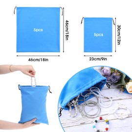 10 Pcs Drawstring Pockets Silver Storage Bags Anti Tarnish Bags Silver Pouches Silver Keeper Jewelry Storage Protector Bags (Navy Blue, 18" x 18" 9" x 11.8")